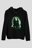 Unisex Matrix Baskılı Siyah Kapüşonlu Sweatshirt
