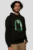 Unisex Matrix Baskılı Siyah Kapüşonlu Sweatshirt