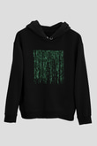 Unisex Matrix Baskılı Siyah Kapüşonlu Sweatshirt