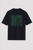Unisex Matrix Baskılı Siyah Oversize T-shirt