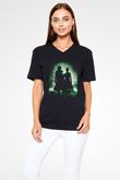 Unisex Matrix Baskılı Siyah V Yaka Tshirt