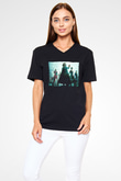 Unisex Matrix (The Matrix) Baskılı Siyah V Yaka Tshirt
