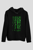 Unisex Matrix (The Matrix) Baskılı Siyah Unisex Kapüşonlu Sweatshirt