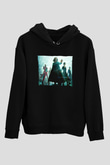 Unisex Matrix (The Matrix) Baskılı Siyah Kapüşonlu Sweatshirt