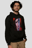 Unisex Mulan Baskılı Siyah Kapüşonlu Sweatshirt