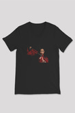 Unisex Mulan Baskılı Siyah V Yaka Tshirt