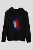 Unisex O (IT) Baskılı Siyah Kapüşonlu Sweatshirt