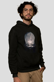 Unisex O (IT) Baskılı Siyah Kapüşonlu Sweatshirt