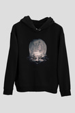 Unisex O (IT) Baskılı Siyah Kapüşonlu Sweatshirt
