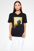 Unisex Ölüler Günü (Day of the Dead) Baskılı Siyah V Yaka Tshirt