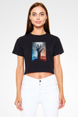 Unisex Ölüler Ölmez (The Dead Don't Die) Baskılı Siyah Crop Top T-shirt
