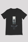 Unisex Ölümsüz Aşk (The Crow) Baskılı Siyah V Yaka T-shirt