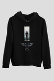 Unisex Ölümsüz Aşk (The Crow) Baskılı Siyah Kapüşonlu Sweatshirt