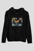 Unisex Pasifik Savaşı (Pacific Rim) Baskılı Siyah Kapüşonlu Sweatshirt