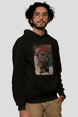 Unisex Pawny Baskılı Siyah Kapüşonlu Sweatshirt