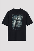 Unisex Pet Sematary Baskılı Siyah Oversize Tişört