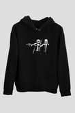Unisex Pulp Fiction Star Wars Baskılı Siyah Kapüşonlu Sweatshirt