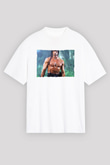 Unisex Rambo Baskılı Beyaz Oversize Oversize T-shirt