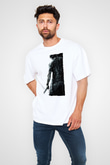 Unisex Rambo Baskılı Beyaz Oversize Tişört