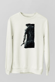 Unisex Rambo Baskılı Beyaz Sweatshirt