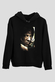 Unisex Rambo Baskılı Siyah Kapüşonlu Sweatshirt