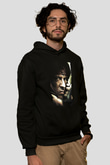 Unisex Rambo Baskılı Siyah Kapüşonlu Sweatshirt