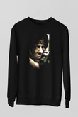 Unisex Rambo Baskılı Siyah Sweatshirt