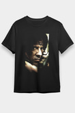 Unisex Rambo Baskılı Siyah T-Shirt