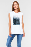 Unisex Rocky Baskılı Beyaz Kolsuz Tshirt