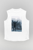 Unisex Rocky Baskılı Beyaz Kolsuz Tshirt