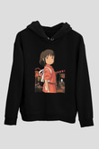 Unisex Ruhların Kaçışı (Spirited Away) Baskılı Siyah Kapüşonlu Sweatshirt