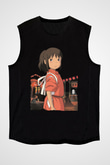 Unisex Ruhların Kaçışı (Spirited Away) Baskılı Siyah Kolsuz Tişört