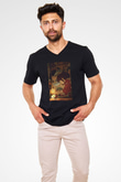 Unisex Ruhların Kaçışı (Spirited Away) Baskılı Siyah V Yaka T-shirt