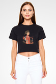 Unisex Ruhların Kaçışı (Spirited Away) Baskılı Siyah Crop Top Tişört