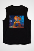 Unisex Scooby-Doo Baskılı Siyah Kolsuz Tişört