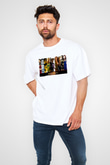 Unisex Serenity Baskılı Beyaz Oversize Oversize T-shirt