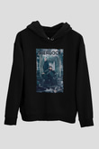 Unisex Sherlock Baskılı Siyah Kapüşonlu Sweatshirt