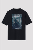 Unisex Sherlock Baskılı Siyah Oversize Tshirt