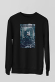 Unisex Sherlock Baskılı Siyah Sweatshirt