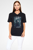 Unisex Sherlock Baskılı Siyah V Yaka Tshirt