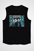 Unisex Sherlock Holmes Baskılı Siyah Kolsuz Tshirt