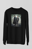 Unisex Sherlock Holmes Baskılı Siyah Sweatshirt