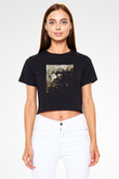 Unisex Shershaah Baskılı Siyah Crop Top Tişört
