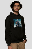 Unisex Shershaah Baskılı Siyah Kapüşonlu Sweatshirt