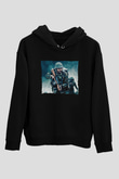 Unisex Shershaah Baskılı Siyah Kapüşonlu Sweatshirt