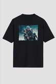 Unisex Shershaah Baskılı Siyah Oversize T-shirt