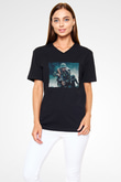 Unisex Shershaah Baskılı Siyah V Yaka T-shirt