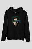 Unisex Sightless Baskılı Siyah Kapüşonlu Sweatshirt