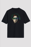 Unisex Sightless Baskılı Siyah Oversize Tişört