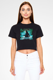 Unisex Sihirbazın Çırağı (The Sorcerer's Apprentice) Baskılı Siyah Crop Top Tshirt